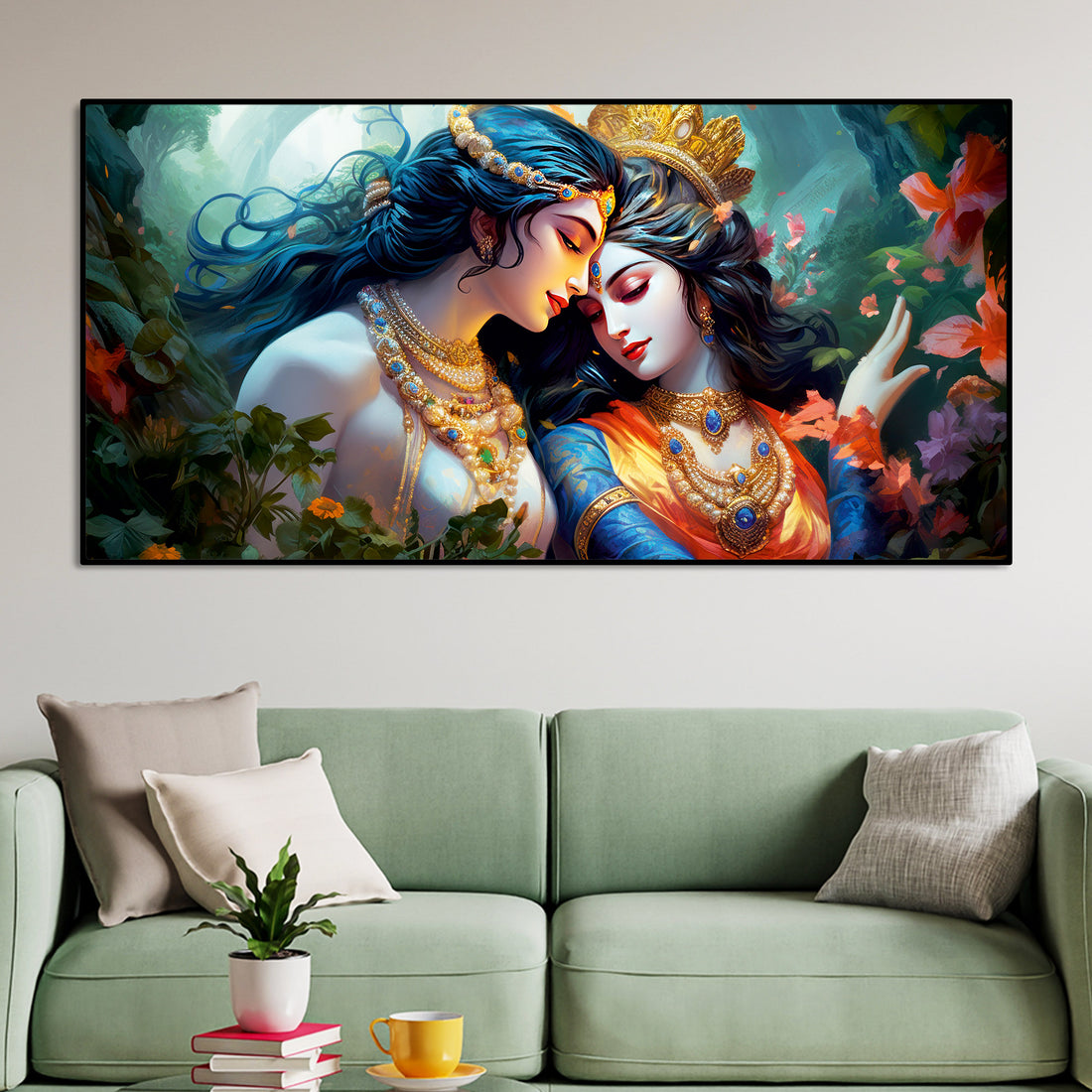 Divine Luster Painting of Radha Krishna Canvas Wall Painting
