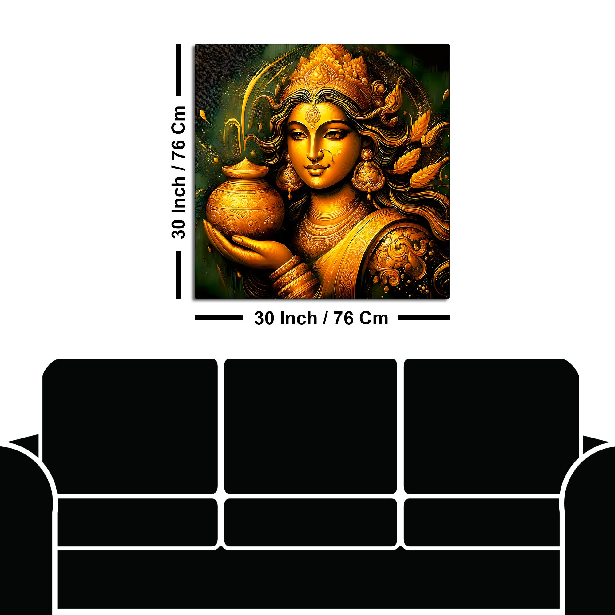 Divine Maa Lakshmi Golden Portrait Premium Painting