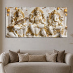 Divine Maa Saraswati & Lakshmi with Shri Ganpati 3D Canvas Wall Painting