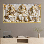 Divine Maa Saraswati & Lakshmi with Shri Ganpati 3D Canvas Wall Painting