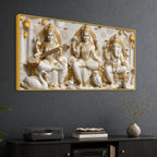 Divine Maa Saraswati & Lakshmi with Shri Ganpati 3D Canvas Wall Painting