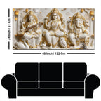 Divine Maa Saraswati & Lakshmi with Shri Ganpati 3D Canvas Wall Painting