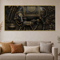 Divine Mother Cow Feeding Calf Black & Gold Metallic Look 3D Canvas Wall Painting