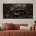 Divine Mother Cow Feeding Calf Black & Gold Metallic Look 3D Canvas Wall Painting