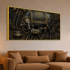 Divine Mother Cow Feeding Calf Black & Gold Metallic Look 3D Canvas Wall Painting