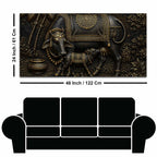 Divine Mother Cow Feeding Calf Black & Gold Metallic Look 3D Canvas Wall Painting