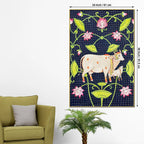 Divine Mother Cow with Her Calf Among Lotuses Pichwai Style Canvas Wall Painting