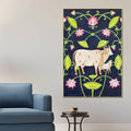 Divine Mother Cow with Her Calf Among Lotuses Pichwai Style Canvas Wall Painting