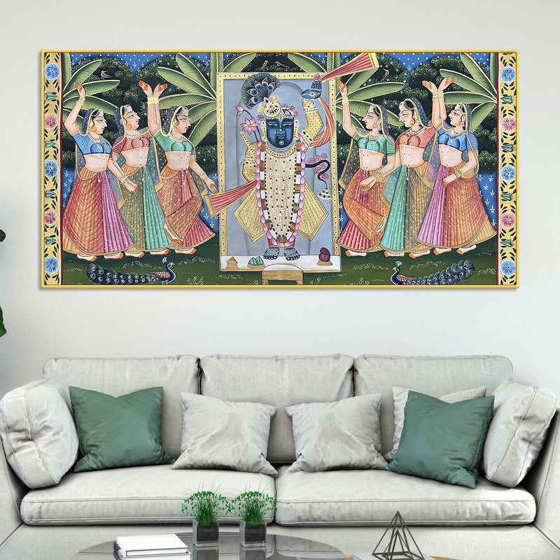 Divine Nathdwara Shreenathji with Gopis Pichwai Canvas Wall Painting