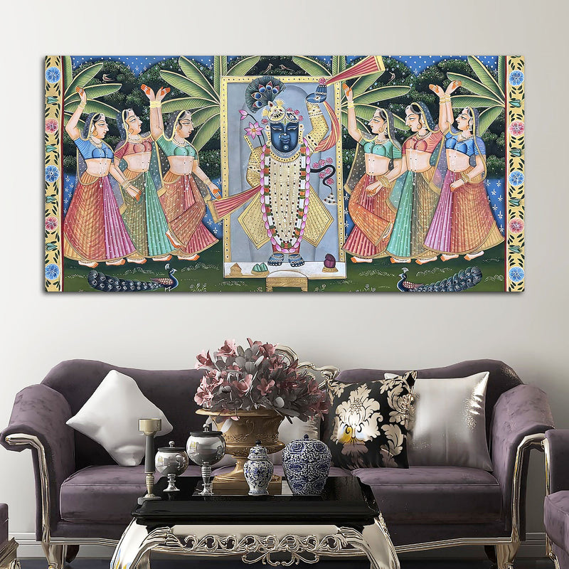 Divine Nathdwara Shreenathji with Gopis Pichwai Canvas Wall Painting