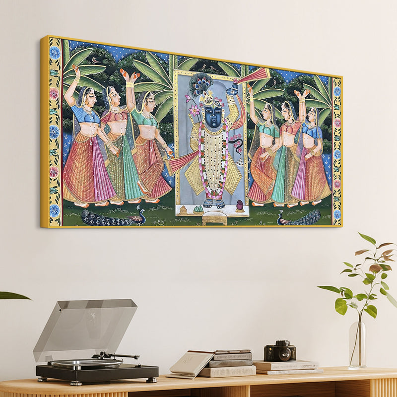 Divine Nathdwara Shreenathji with Gopis Pichwai Canvas Wall Painting