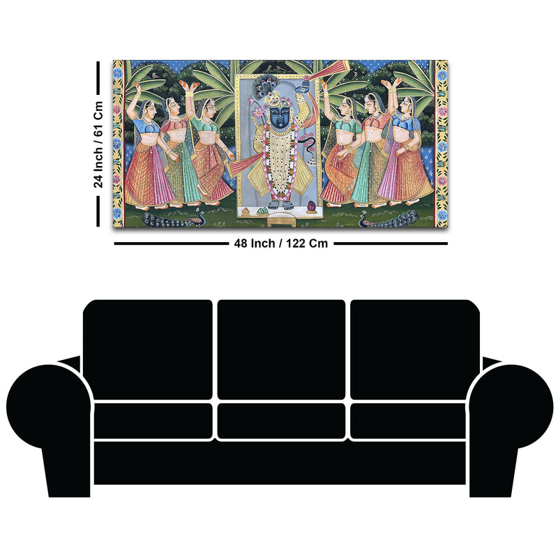 Divine Nathdwara Shreenathji with Gopis Pichwai Canvas Wall Painting