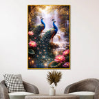 Divine Peacock Pair Floating Frame Crystal Wall Painting