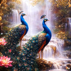 Divine Peacock Pair Floating Frame Crystal Wall Painting