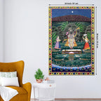 Divine Presence of Shrinathji in a Celestial Garden Pichwai Canvas Wall Painting
