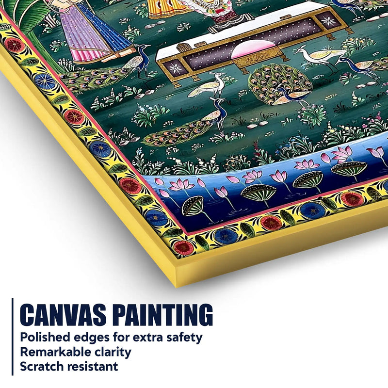 Divine Presence of Shrinathji in a Celestial Garden Pichwai Canvas Wall Painting