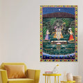 Divine Presence of Shrinathji in a Celestial Garden Pichwai Canvas Wall Painting