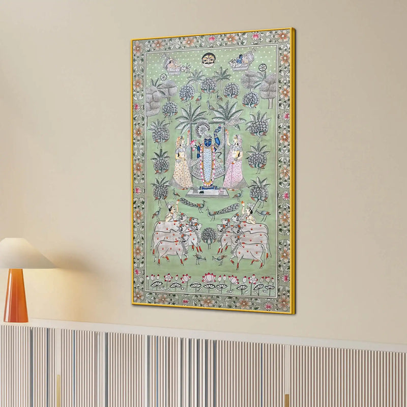 Divine Raas Leela of Lord Shrinathji in Vrindavan Pichwai Canvas Painting
