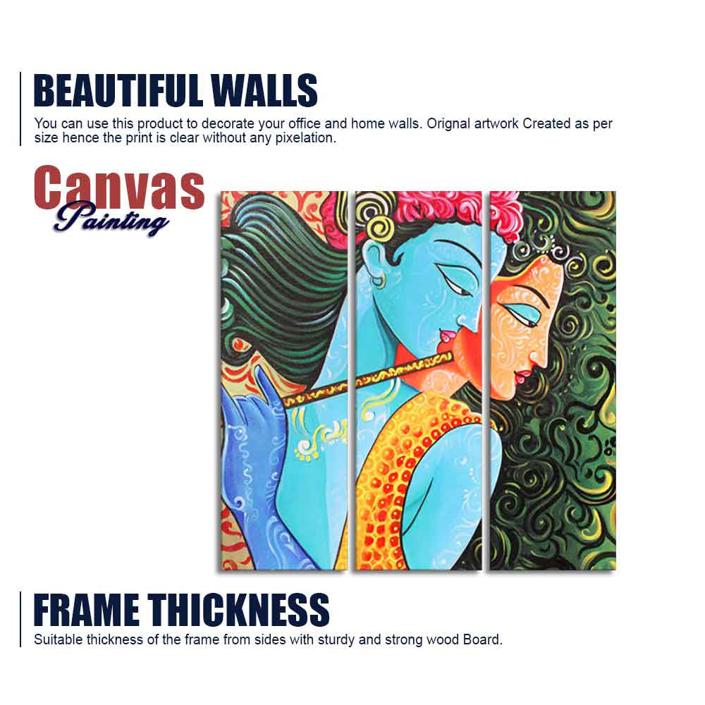 Divine Radha Krishna Canvas Wall Painting Set of 3 Pieces