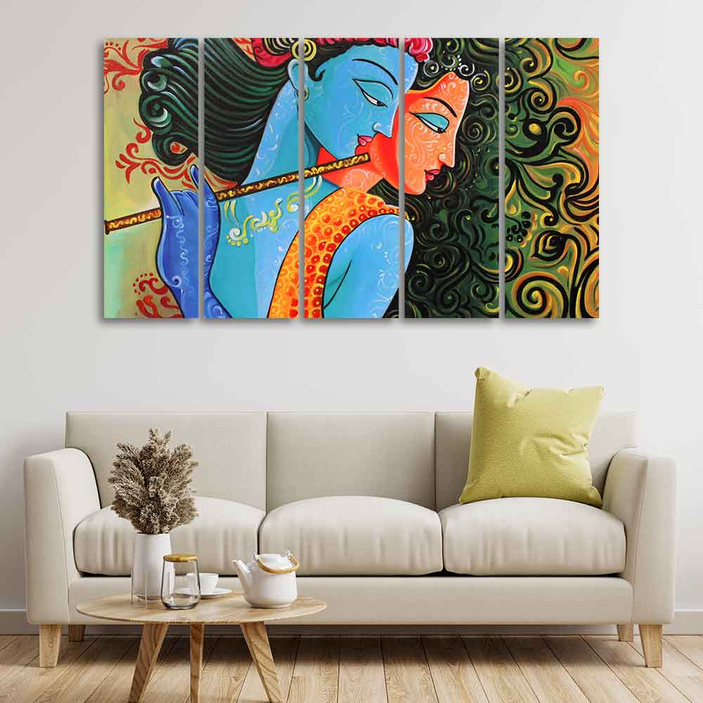 Divine Radha Krishna Canvas Wall Painting Set of Five Pieces