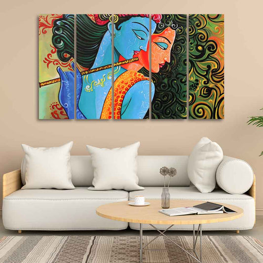 Divine Radha Krishna Canvas Wall Painting Set of Five Pieces