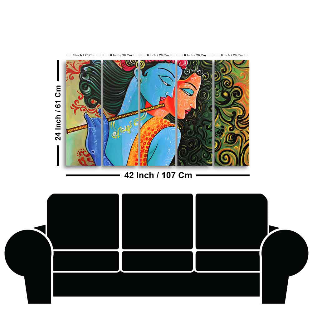 Divine Radha Krishna Canvas Wall Painting Set of Five Pieces