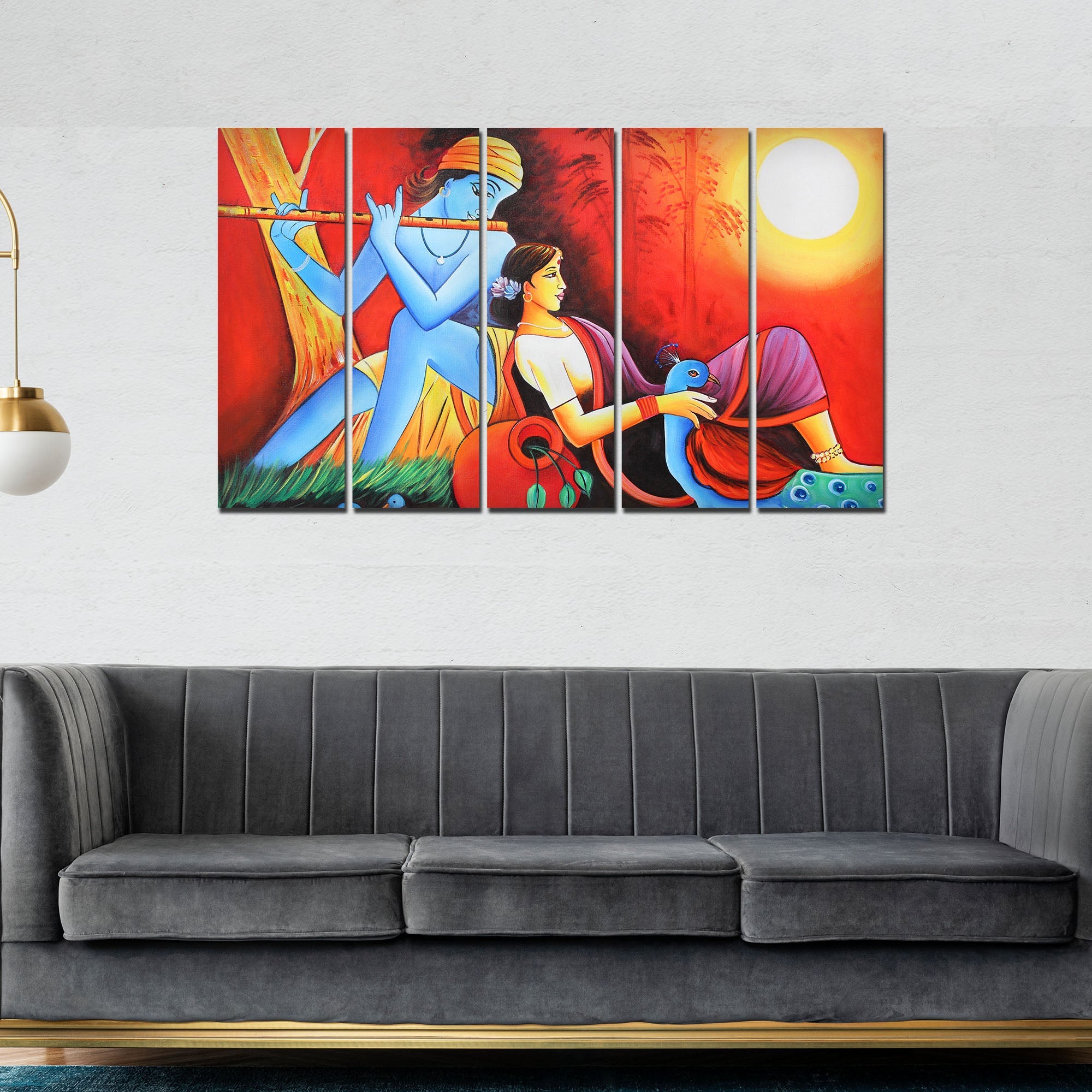 Divine Radha Krishna Canvas Wall Painting Set of 5