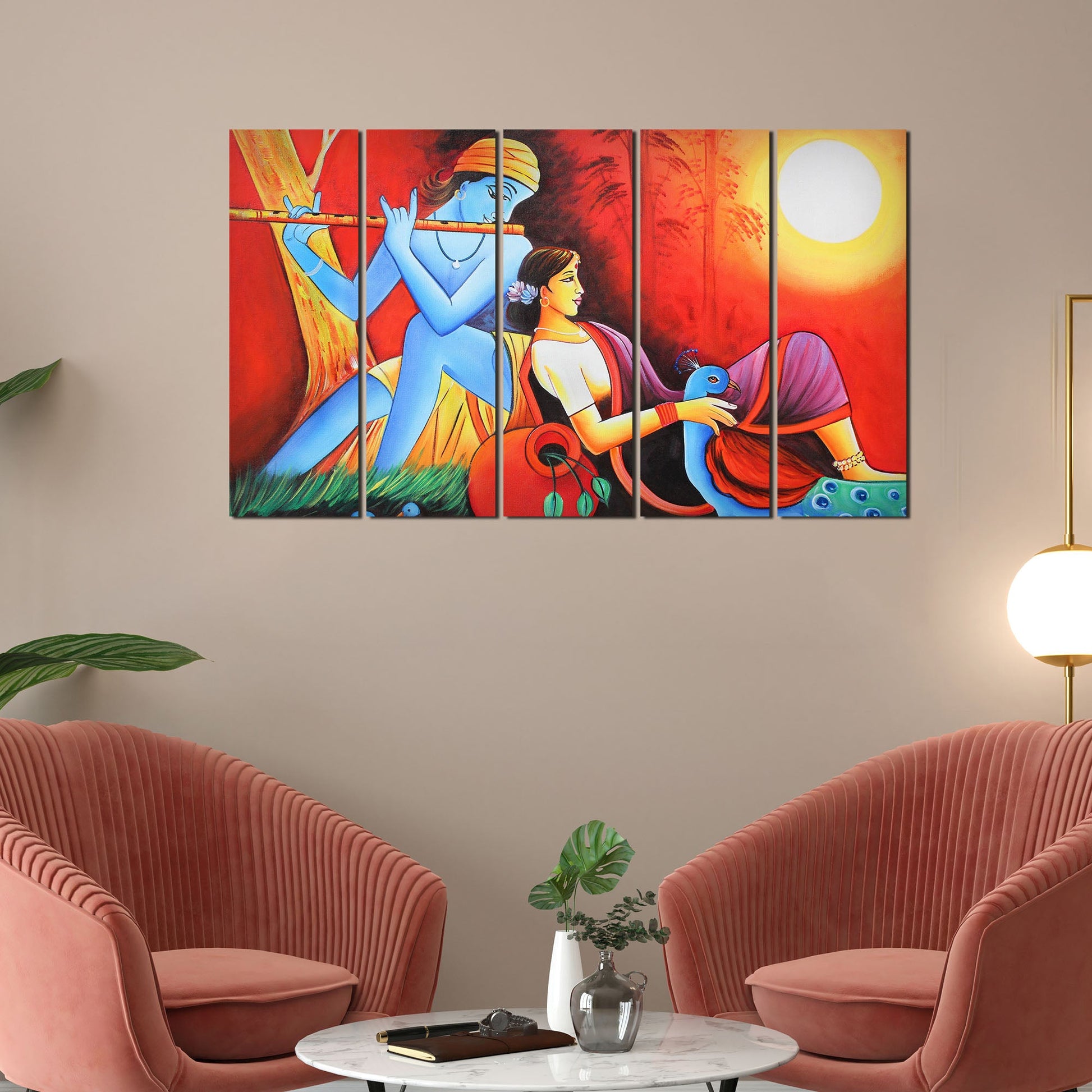 Divine Radha Krishna Canvas Wall Painting Set of 5