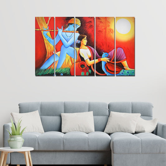 Divine Radha Krishna Canvas Wall Painting Set of 5