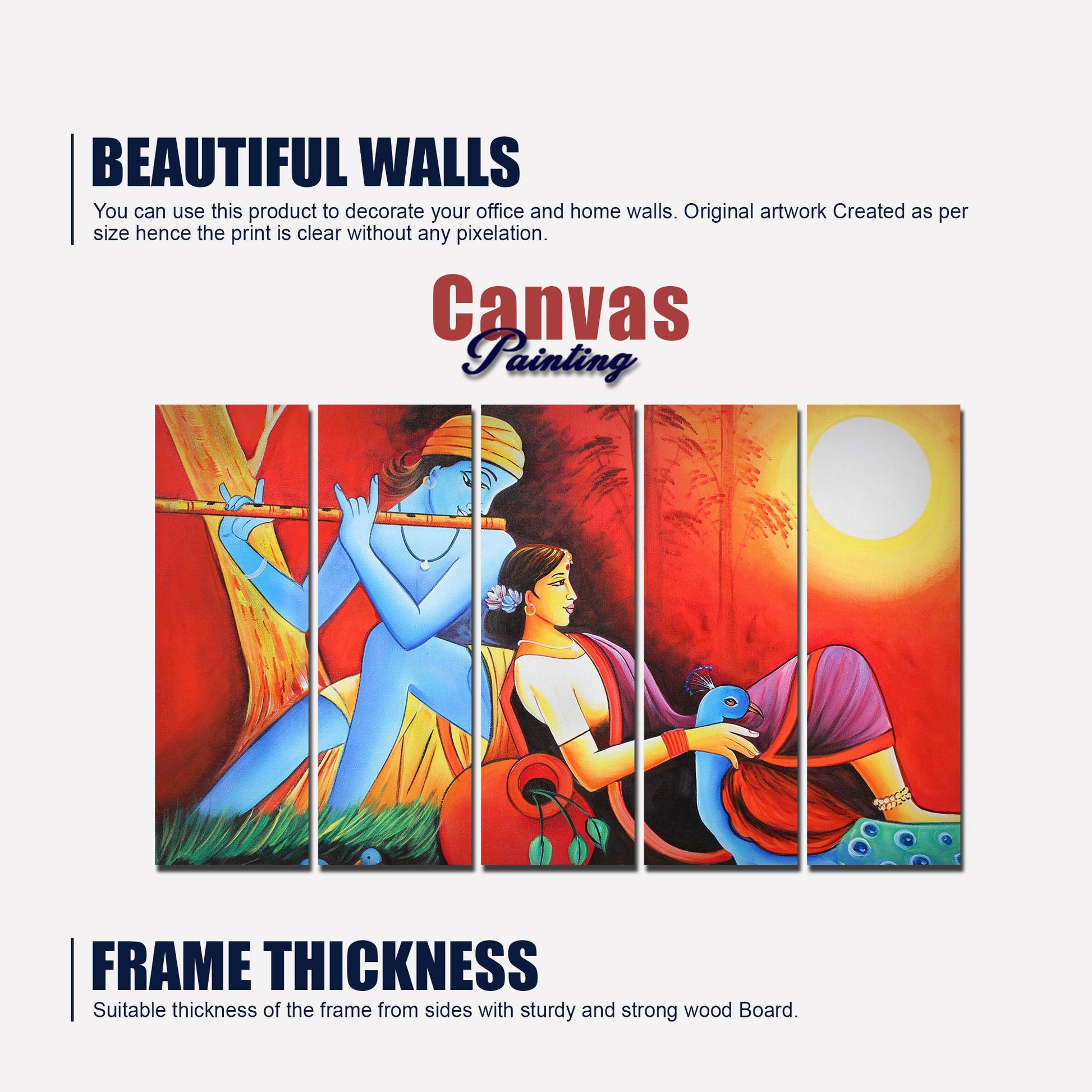 Divine Radha Krishna Canvas Wall Painting Set of 5