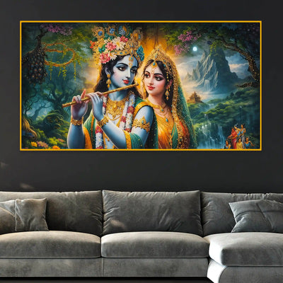 Divine Radha Krishna Crystal Glass Painting for Spiritual Wall Art Décor