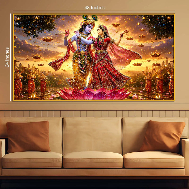 Divine Radha Krishna Dancing Floating Frame Crystal Wall Painting