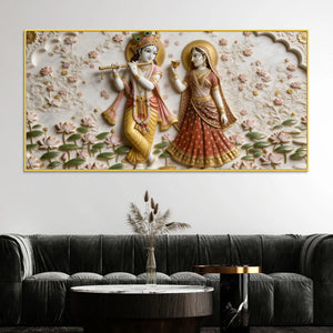 Divine Radha Krishna Lotus Garden 3D Canvas Wall Painting