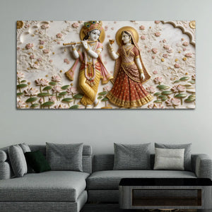 Divine Radha Krishna Lotus Garden 3D Canvas Wall Painting