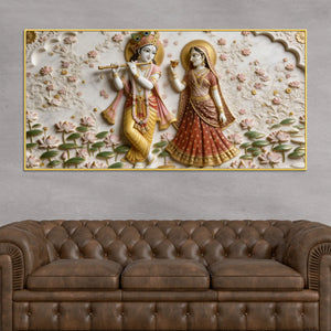 Divine Radha Krishna Lotus Garden 3D Canvas Wall Painting