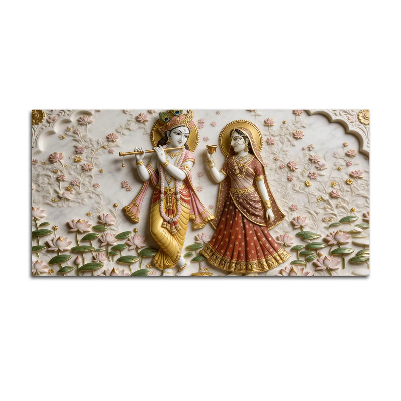 Divine Radha Krishna Lotus Garden 3D Canvas Wall Painting