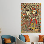 Divine Radha Krishna Madhubani Canvas Painting for Religious Indian Wall Decor