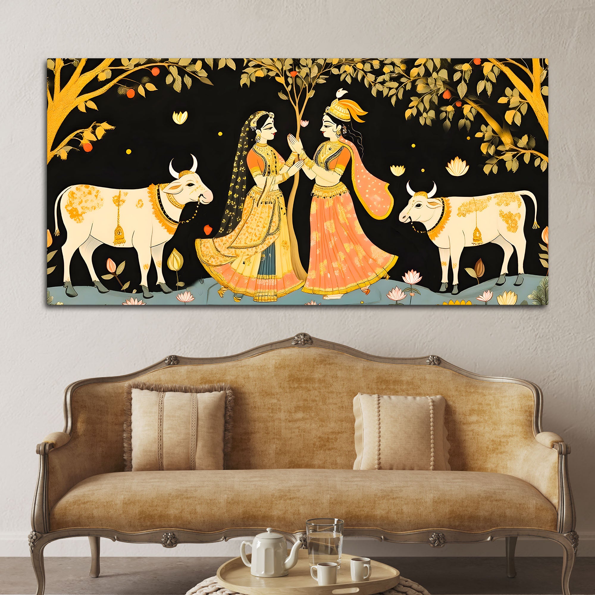 Divine Radha Krishna Pichwai Style Canvas Painting | Spiritual Indian Home Decor