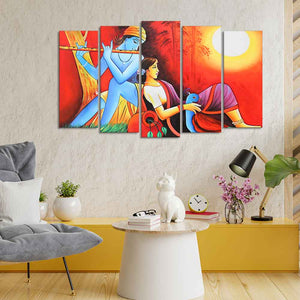 Divine Radha Krishna Premium Wall Painting Set of Five