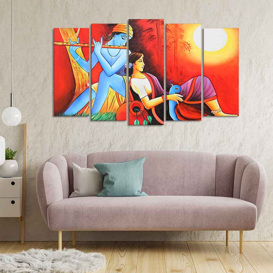 Divine Radha Krishna Premium Wall Painting Set of Five