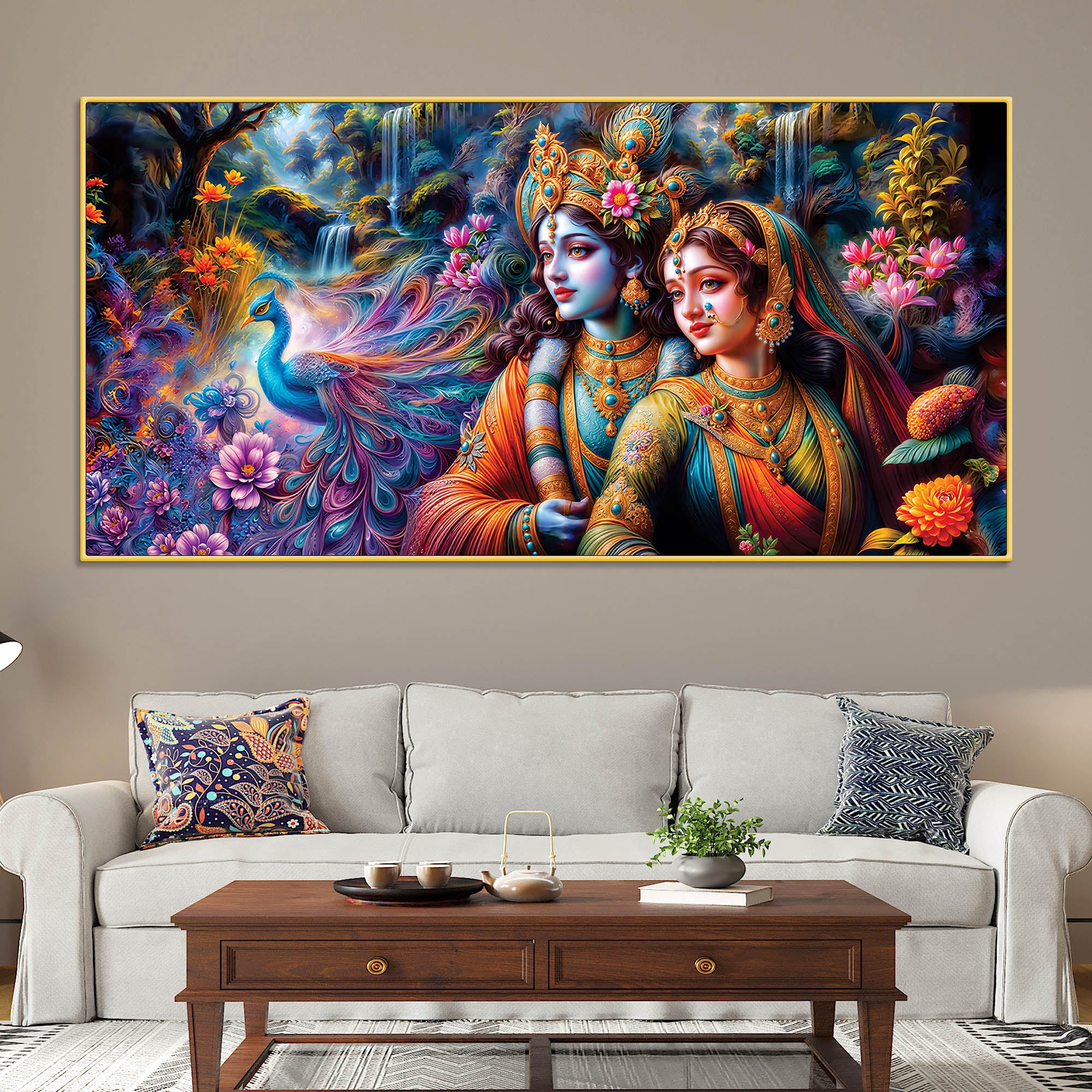 Divine Radha Krishna Scenic Canvas Wall Painting