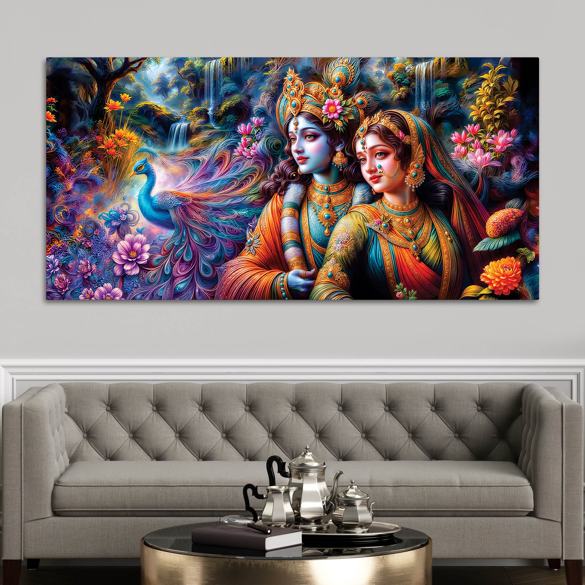 Divine Radha Krishna Scenic Canvas Wall Painting