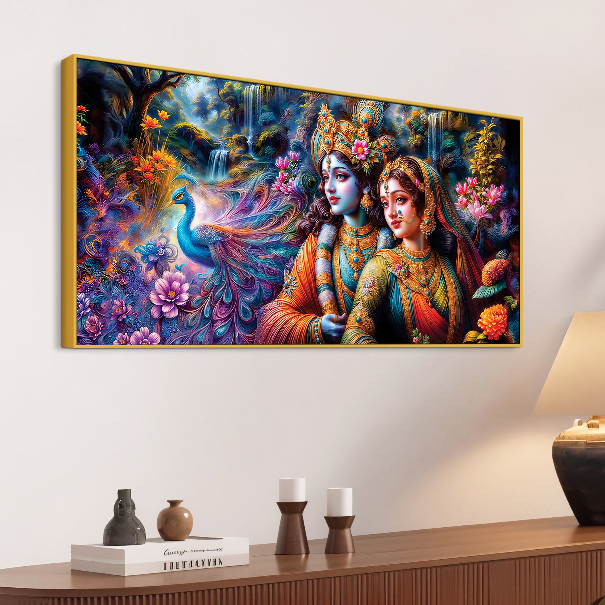 Divine Radha Krishna Scenic Canvas Wall Painting