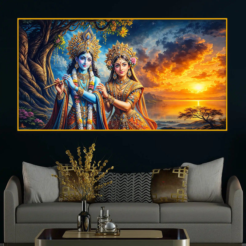 Divine Radha Krishna Wall Art Crystal Glass Painting for Luxury Decor