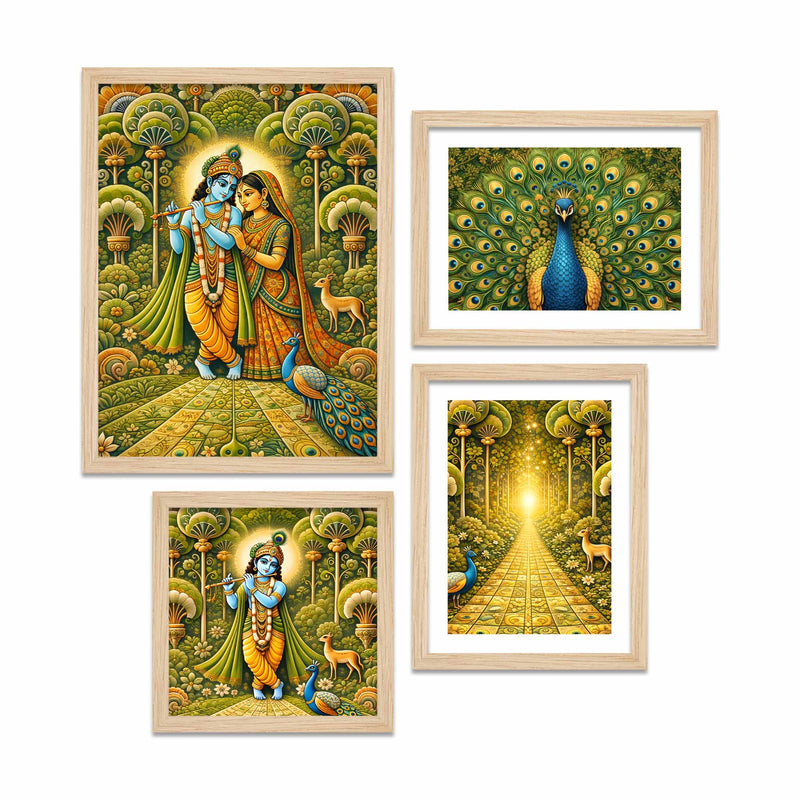 Divine Radha Krishna Wall Frame Set of Four for Home