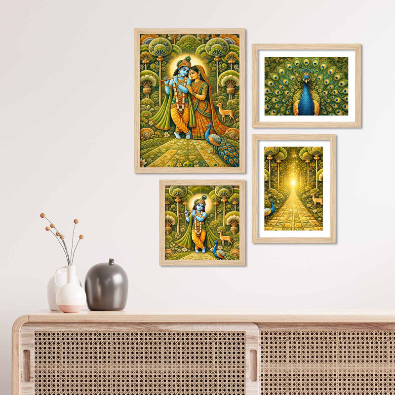 Divine Radha Krishna Wall Frame Set of Four for Home