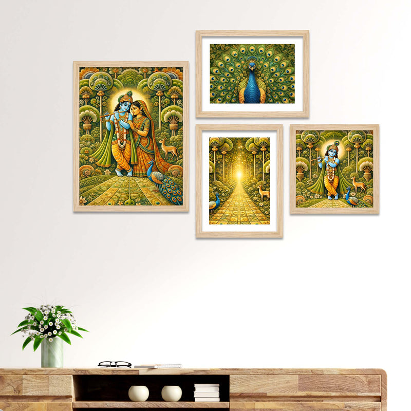 Divine Radha Krishna Wall Frame Set of Four for Home