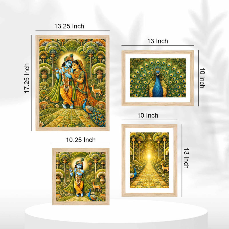 Divine Radha Krishna Wall Frame Set of Four for Home