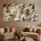 Divine Radha Krishna with Golden Peacock 3D Canvas Wall Painting