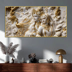 Divine Radha Krishna with Golden Peacock 3D Canvas Wall Painting